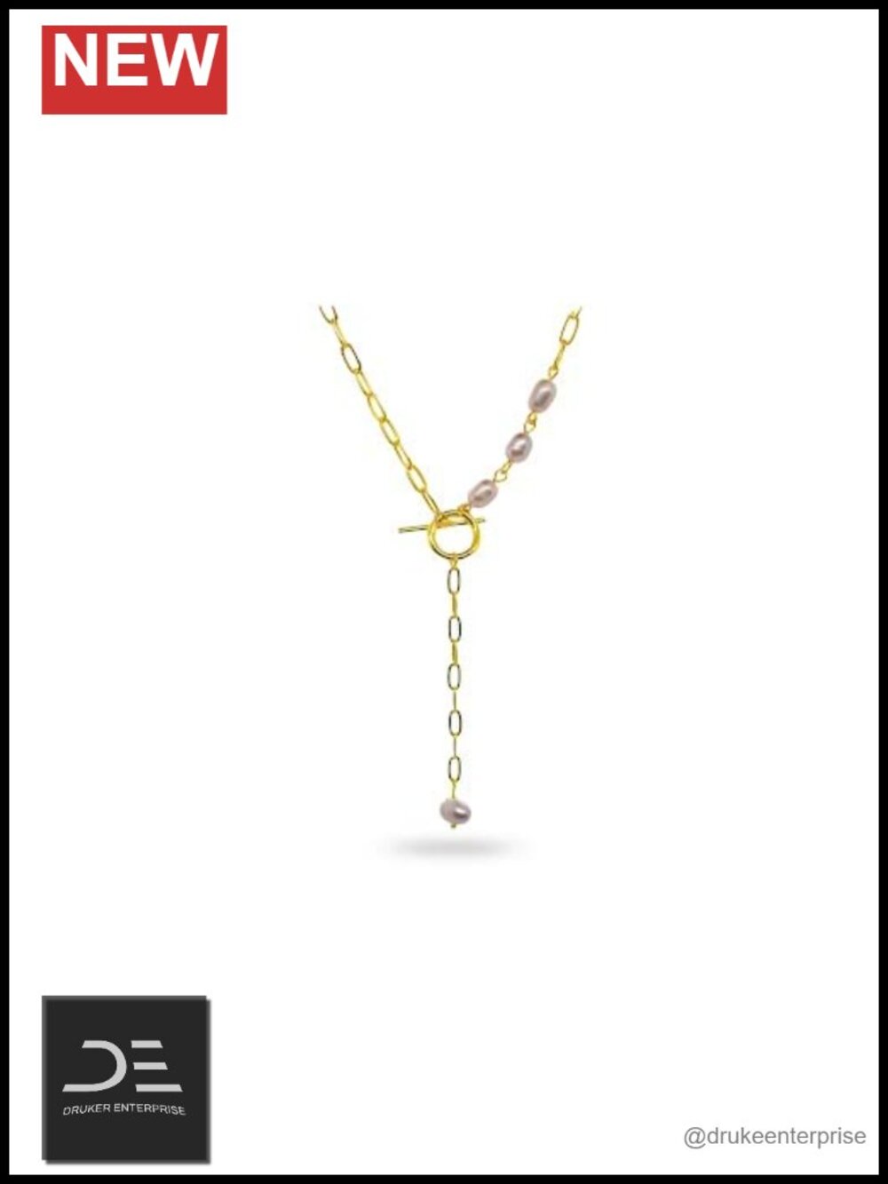 Natural Freshwater Baroque Pearl Necklace with Gold Plated Chain, 18 inches